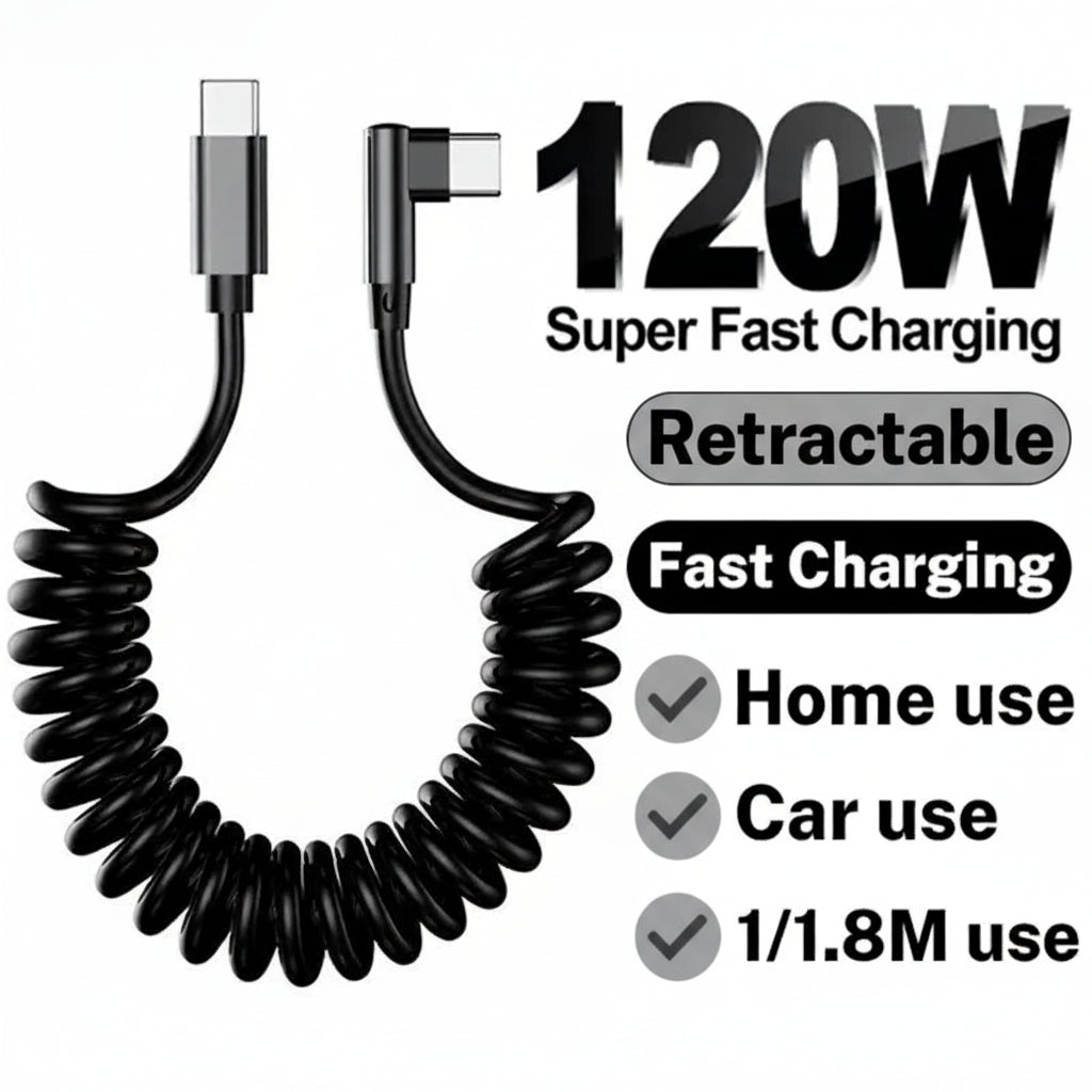 120W Fast Charging Coiled Type C Cable