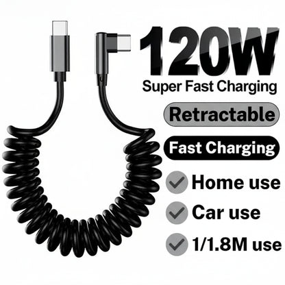 120W Fast Charging Coiled Type C Cable