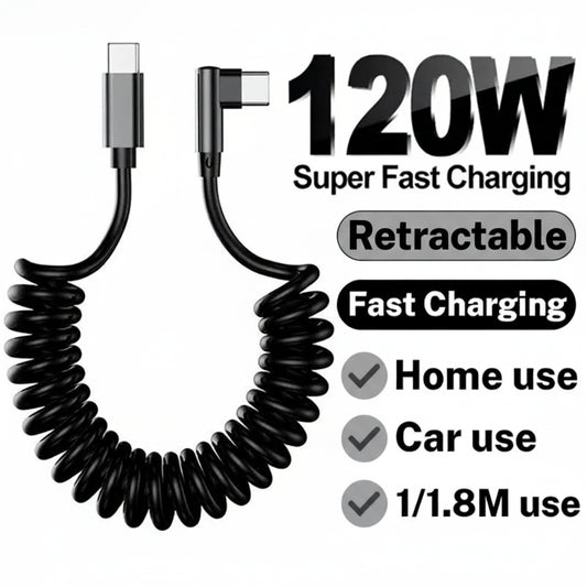120W Fast Charging Coiled Type C Cable