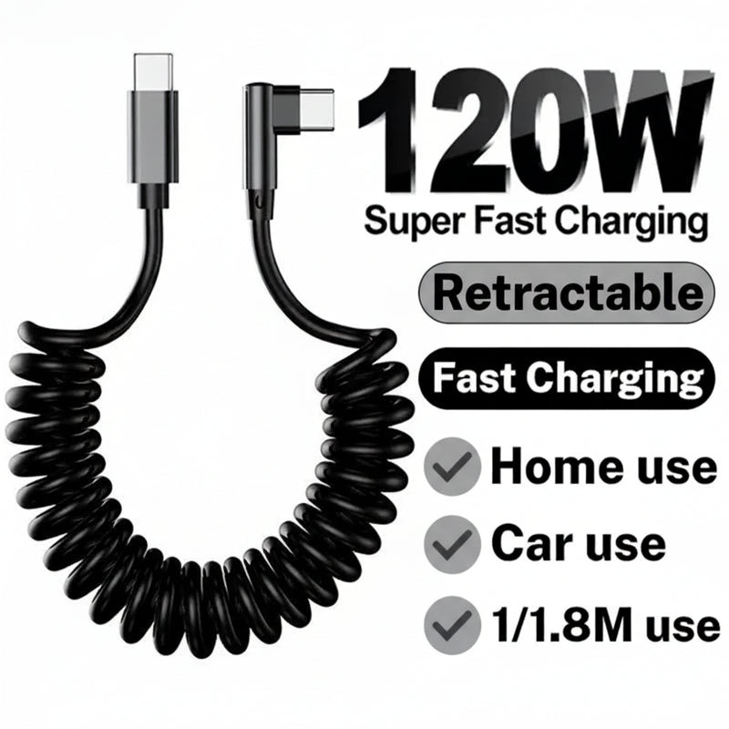 120W Fast Charging Coiled Type C Cable