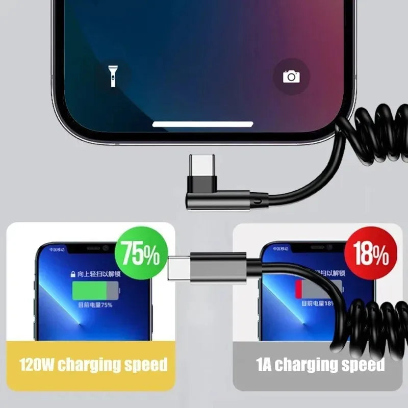 120W Fast Charging Coiled Type C Cable